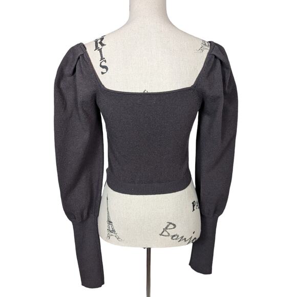 LPA Puff Sleeve Knotted Cropped Sweater Gray Size Small - Picture 4 of 16